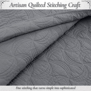 Solid Gray Spiral Swirl Pinwheel 3 Piece Cotton Quilt Bedding Set