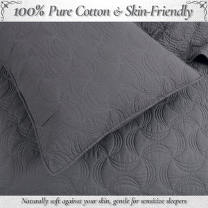 Solid Gray Spiral Swirl Pinwheel 3 Piece Cotton Quilt Bedding Set