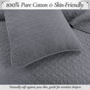 Square Checkered Crisp Clean Solid Chic Gray 3 Piece Cotton Reversible Quilt Bedding Set