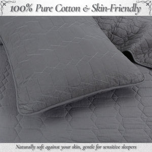 Diamond Honeycomb Solid Chic Gray 3 Piece Cotton Reversible Quilt Bedding Set