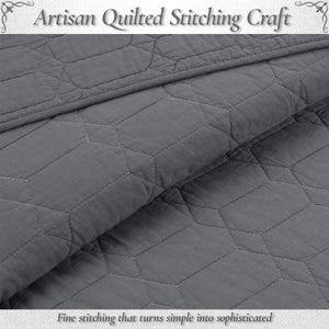 Diamond Honeycomb Solid Chic Gray 3 Piece Cotton Reversible Quilt Bedding Set