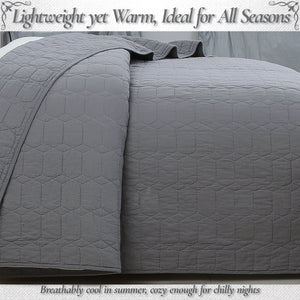 Diamond Honeycomb Solid Chic Gray 3 Piece Cotton Reversible Quilt Bedding Set