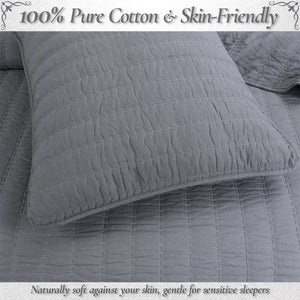 Stripe Staple Channel Lines Classic Solid Chic Gray 3 Piece Cotton Quilt Bedding Set