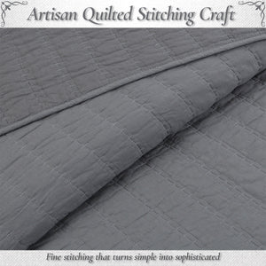 Stripe Staple Channel Lines Classic Solid Chic Gray 3 Piece Cotton Quilt Bedding Set