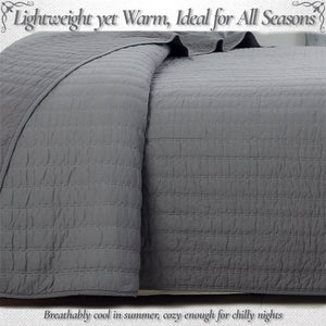 Stripe Staple Channel Lines Classic Solid Chic Gray 3 Piece Cotton Quilt Bedding Set