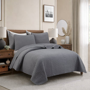 Ogee Classic Solid Chic Gray 3 Piece Cotton Quilt Bedding Set