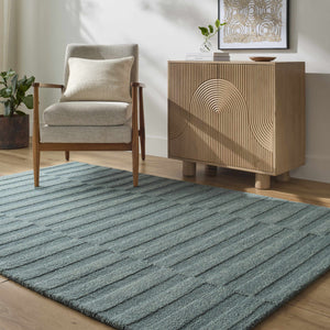Idaho Broken-Stiped Petrol Blue Area Rug