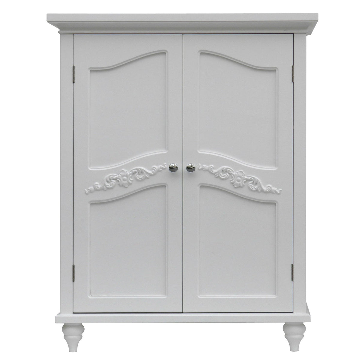 Bathroom Linen Storage Floor Cabinet with 2-Doors in White Wood Finish