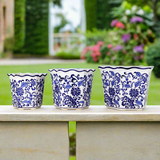Chinoiserie Floral Hexagon Planter Set – Set of 3 Hand-Painted Ceramic Pots