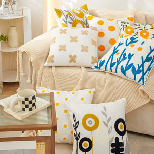 Sunshine Blossom Whimsical Floral Square Throw Pillow covers 18''x18'' set of 2  )