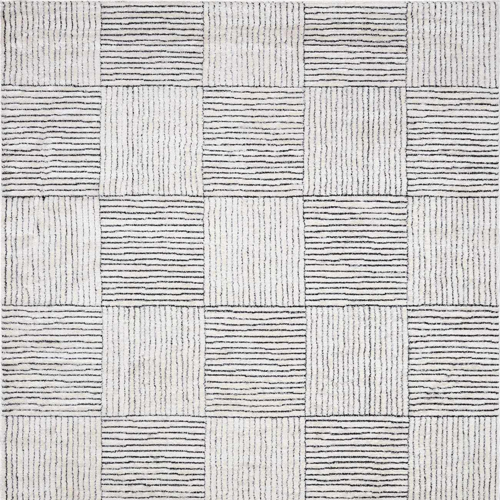 Modern Scandi High Pile Ivory/Black Architect I Area Rug