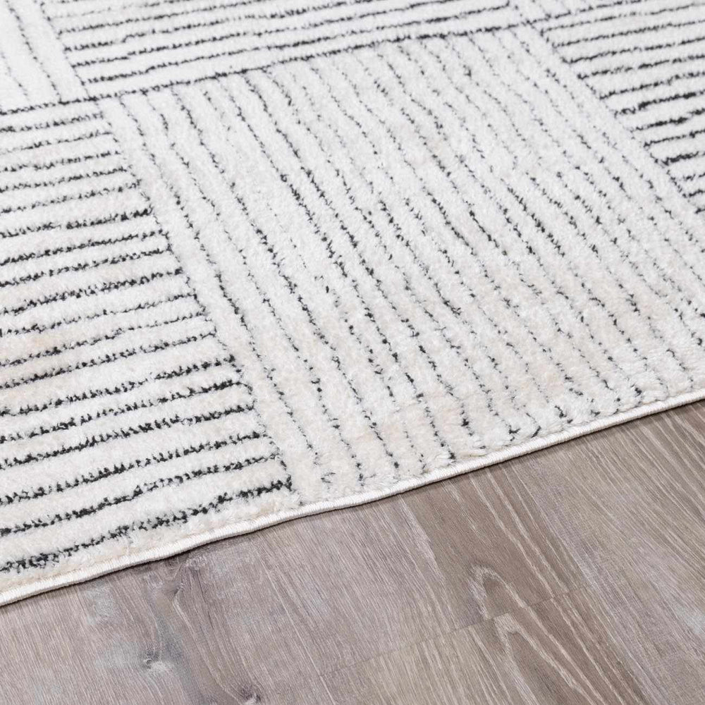 Modern Scandi High Pile Ivory/Black Architect I Area Rug