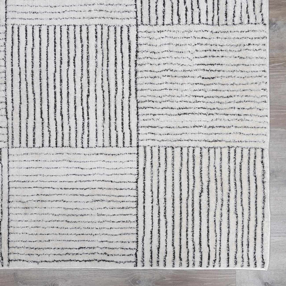Modern Scandi High Pile Ivory/Black Architect I Area Rug