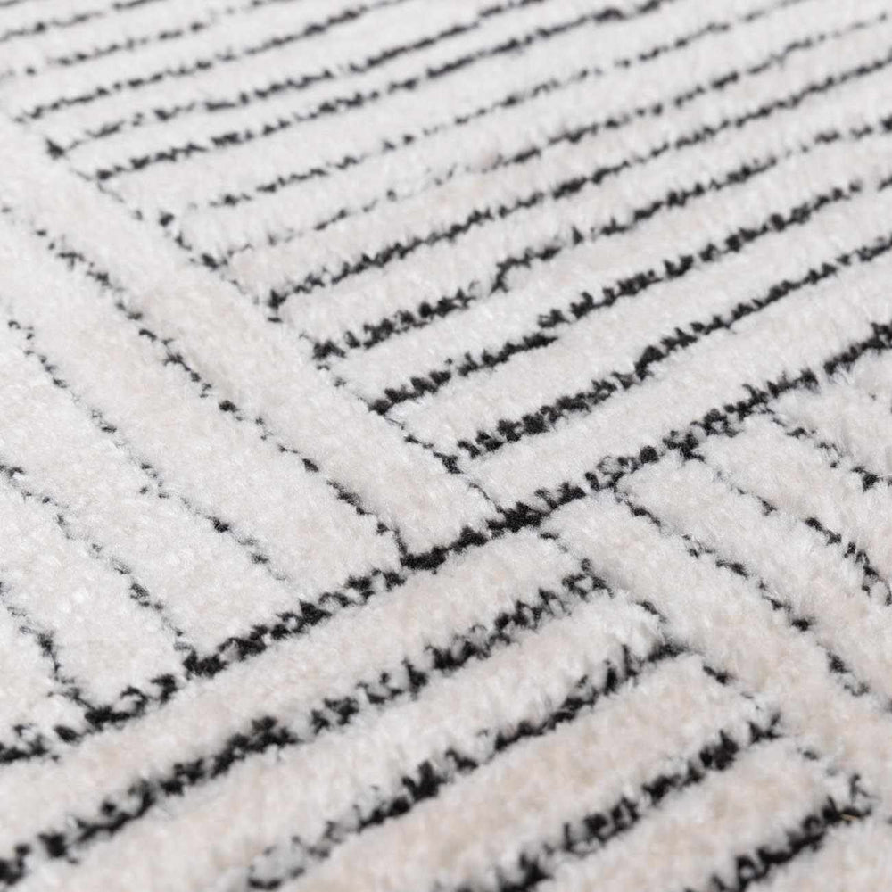 Modern Scandi High Pile Ivory/Black Architect I Area Rug
