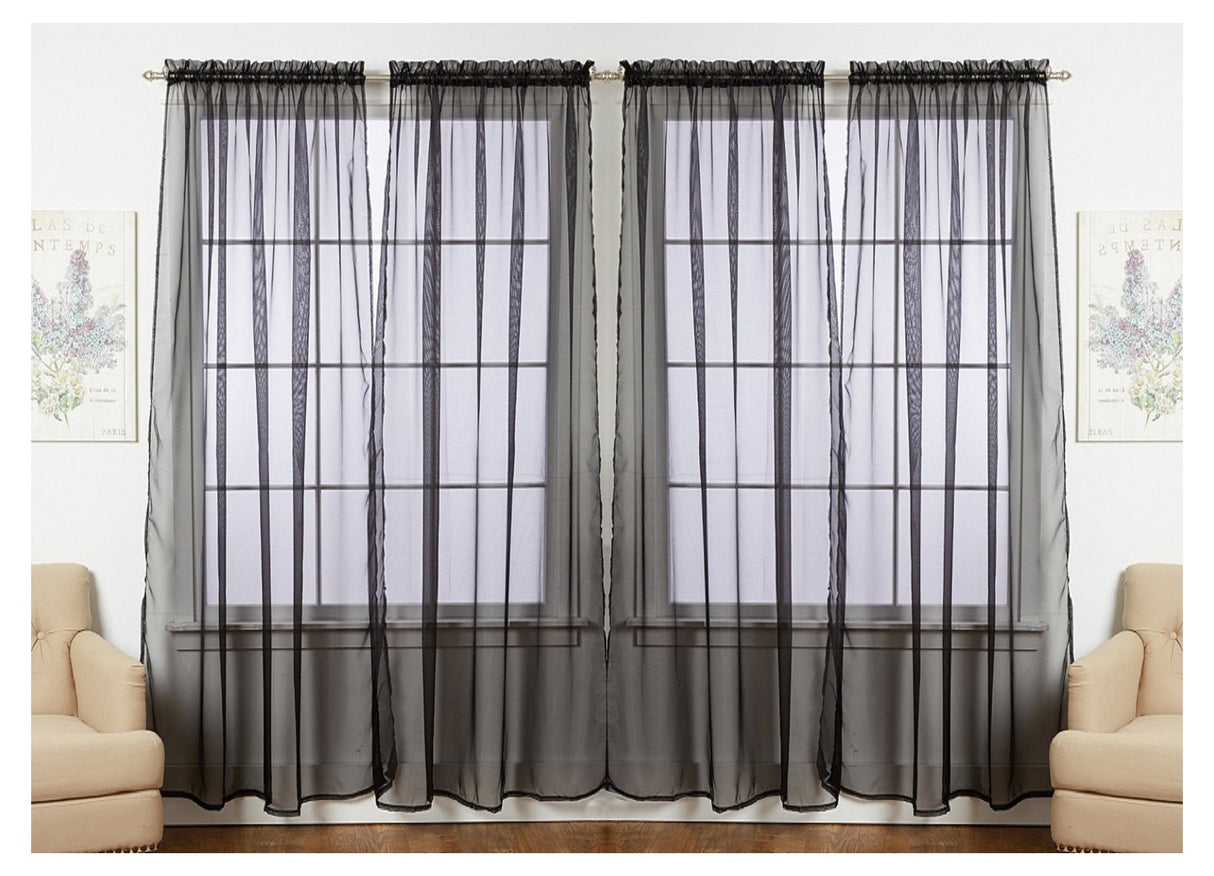 J&V Textiles 4-Pack Value: Solid Sheer Window Curtain Panels