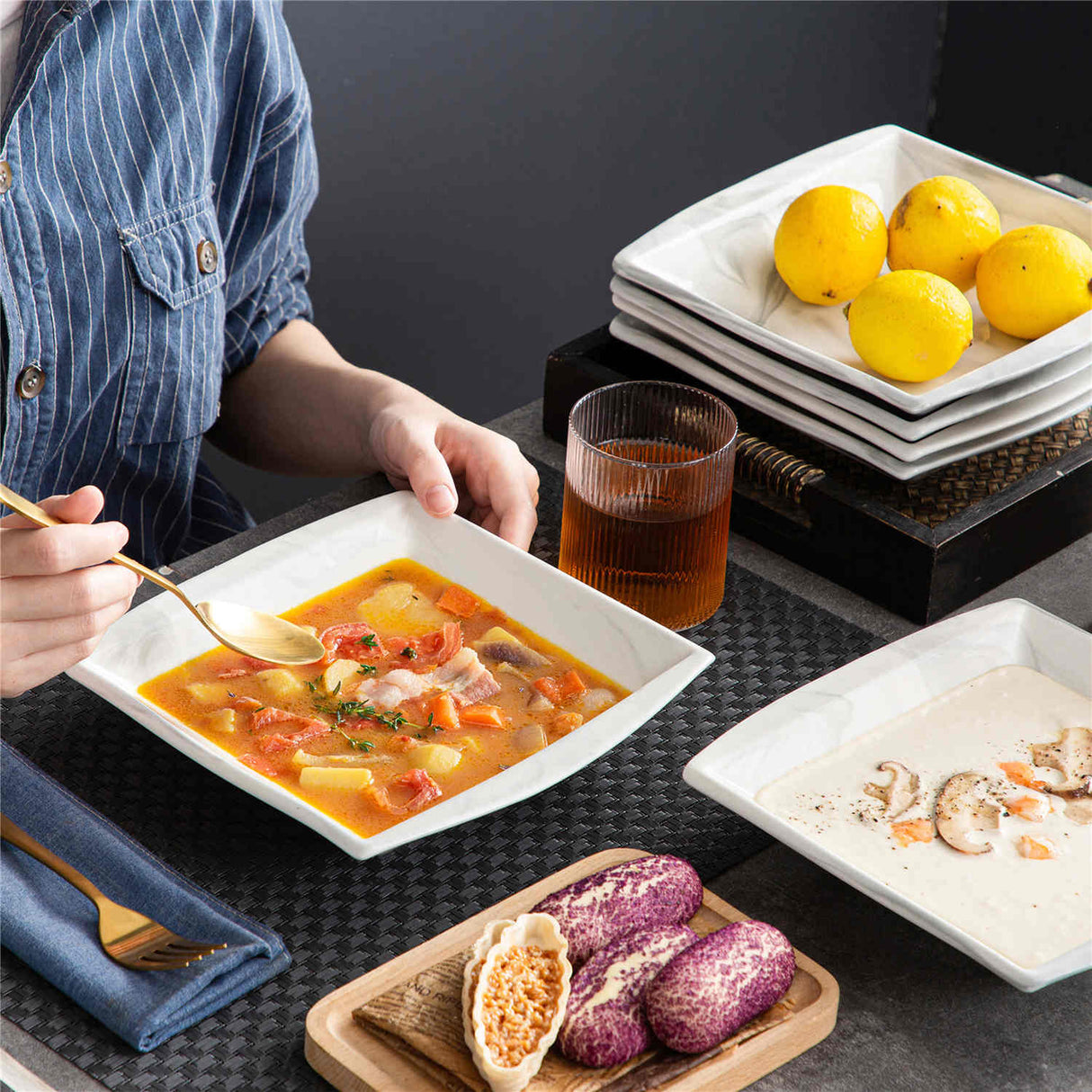 Blance Marble Grey Soup Plates Set of 6