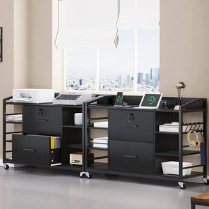 Black Printer Stand Bookcase Power Station Mobile Office File Cabinet