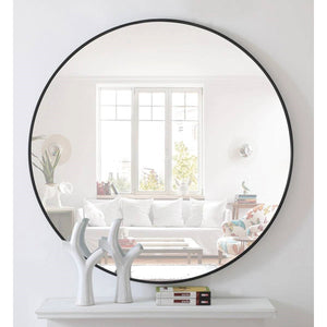 Round 21-inch Wall Mirror in Black - Living Room Bedroom Accent Bathroom Mirror
