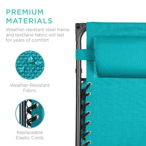 Teal Blue Zero Gravity Folding Reclining Patio Lounge Chair with Canopy