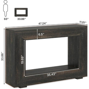 Modern Farmhouse 47-inch Long Sofa Table in Dark Grey Black Wood Finish