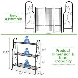 Indoor/Outdoor Black Metal 3-Tier Bookcase Plant Stand Shelving Rack