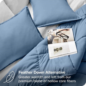 Queen Size All Season Super Soft Down Alternative Comforter Set Blue