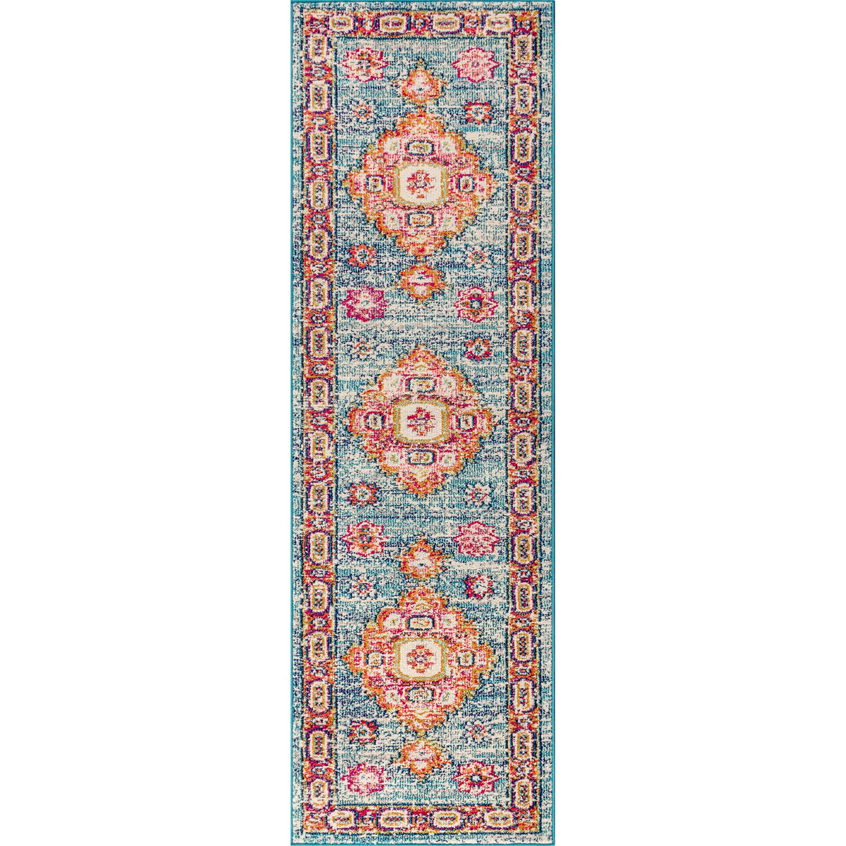 Blue Bohemian FLAIR Boho Vintage Medallion Runner Rug