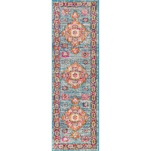 Blue Bohemian FLAIR Boho Vintage Medallion Runner Rug