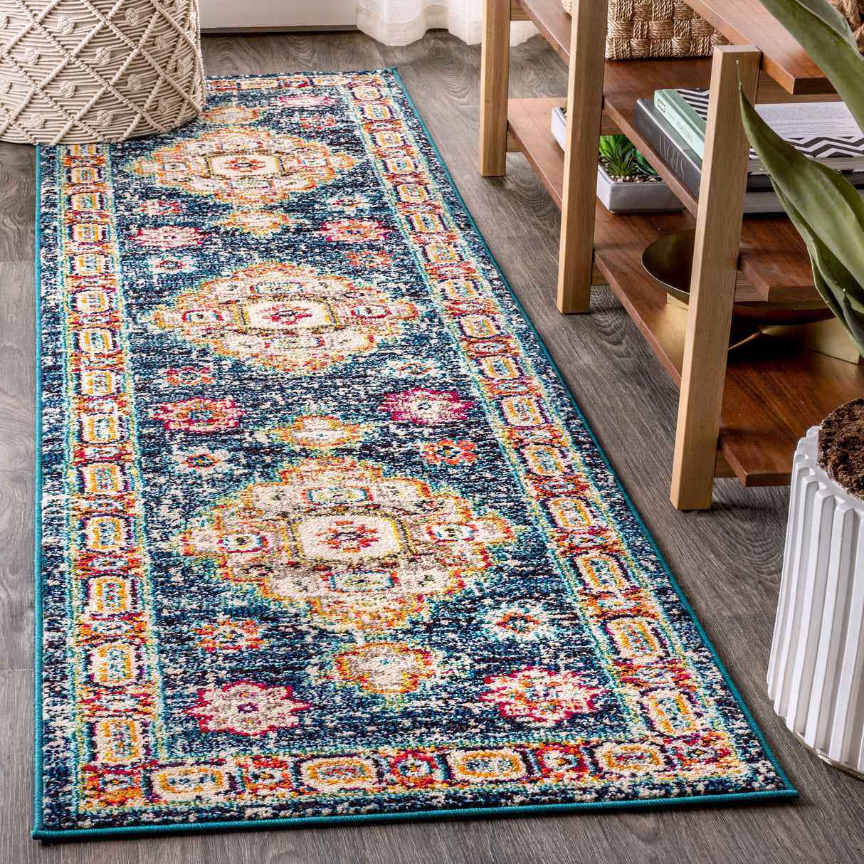 Blue Bohemian FLAIR Boho Vintage Medallion Runner Rug
