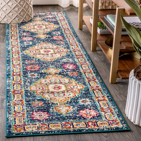 Blue Bohemian FLAIR Boho Vintage Medallion Runner Rug