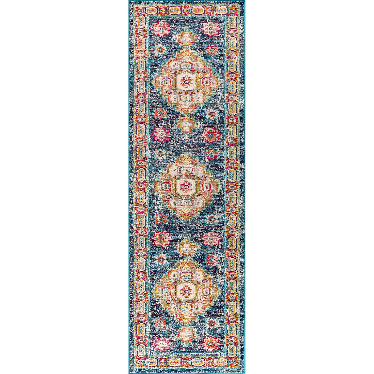 Blue Bohemian FLAIR Boho Vintage Medallion Runner Rug