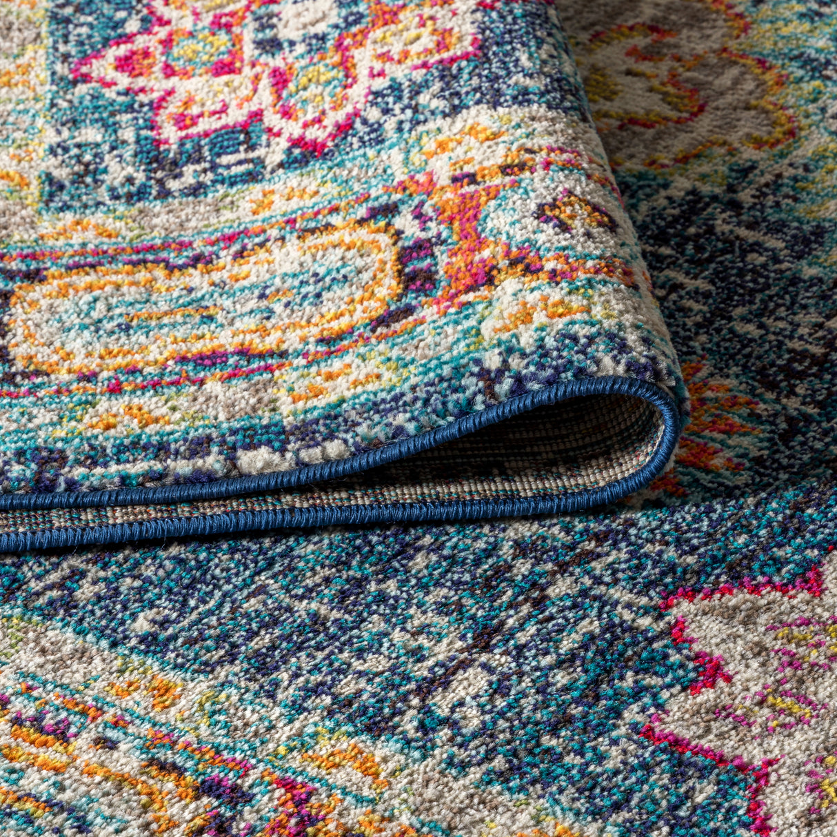Blue Bohemian FLAIR Boho Vintage Medallion Runner Rug