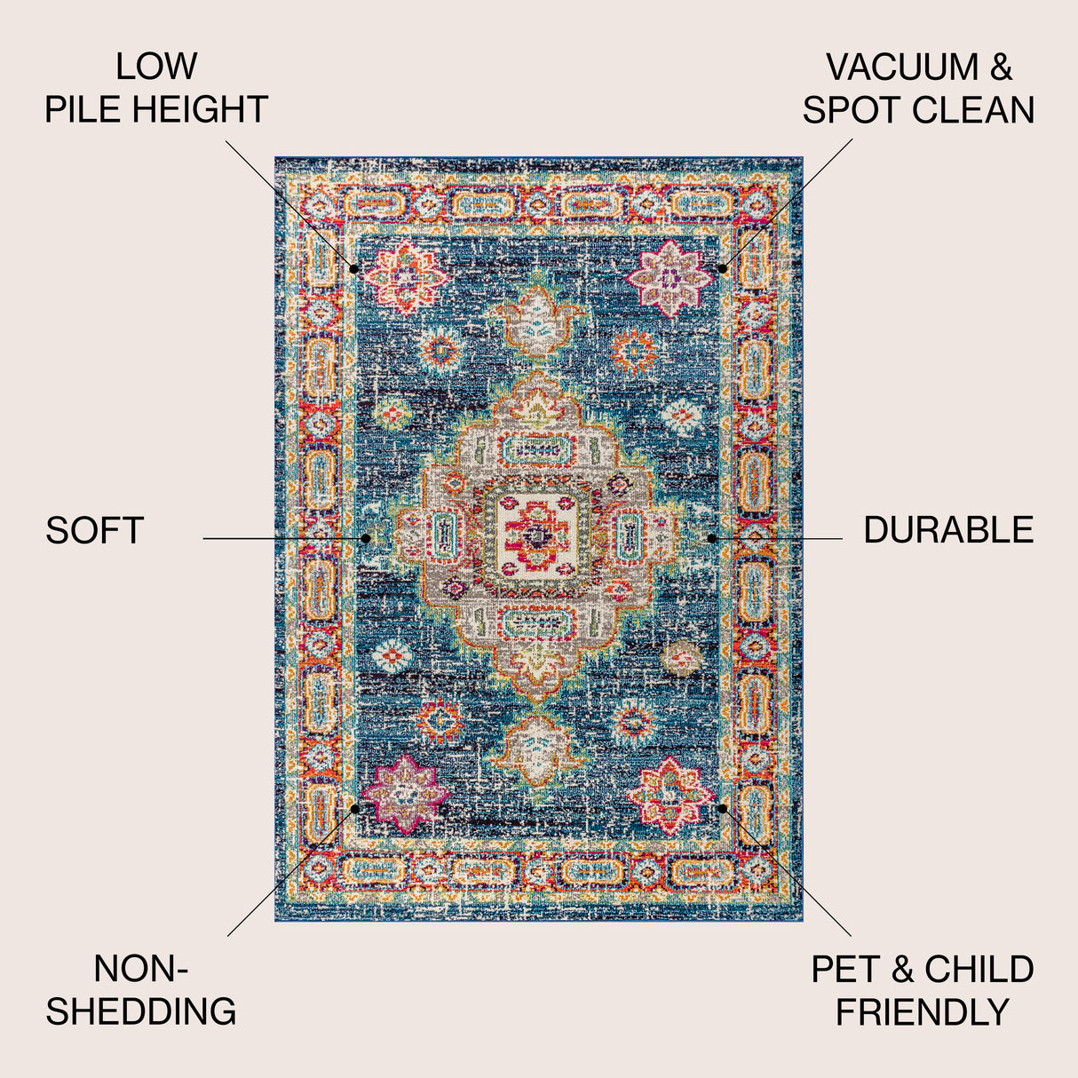 Blue Bohemian FLAIR Boho Vintage Medallion Area Rug