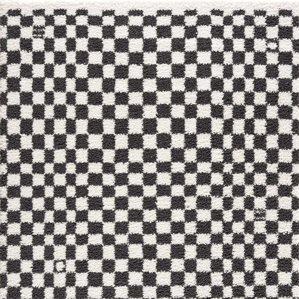 Kieu Black & White Checkered Shag Rug