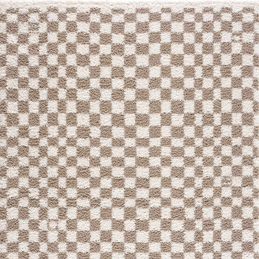 Kieu Taupe Checkered Shag Rug