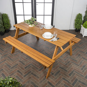 Shoreham Modern Classic Outdoor Wood Picnic Table Benches with Umbrella Hole