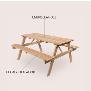 Shoreham Modern Classic Outdoor Wood Picnic Table with Umbrella Hole