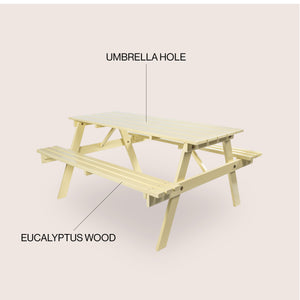 Shoreham Modern Classic Wood Picnic Table & Benches with Umbrella Hole
