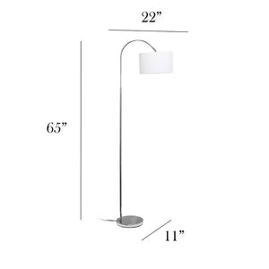 Modern Mid-Century Floor Lamp in Brushed Nickel Finish with White Drum Shade