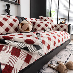 Non-Slip Chenille Sofa Slipcover Modern Geometric Sofa Protector Fits Most Sofas