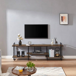 Industrial Modern Metal Wood Entertainment Center TV Stand for TV up to 75-inch
