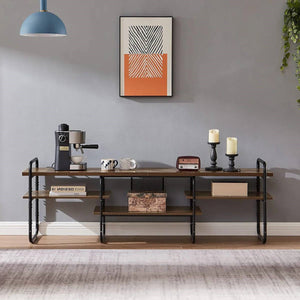 Industrial Modern Metal Wood Entertainment Center TV Stand for TV up to 75-inch
