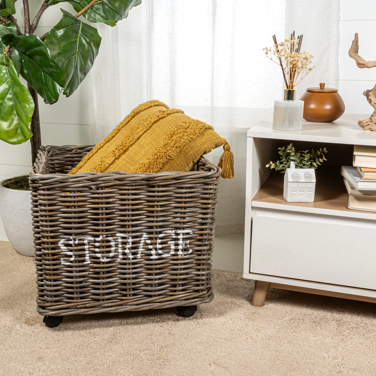 Yael TORAGE" Rattan Basket with Wheels and Handles