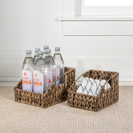 Havanah Southwestern Handwoven Hyacinth Slanted Pantry Baskets with Handles (Set of 2)