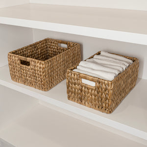 Leif Rustic Minimalist Hand-Woven Hyacinth Nesting Baskets with Handles