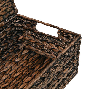 Sandrine Classic Farmhouse Handwoven Hyacinth Storage Baskets with Handles and Lids (Set of 3)