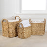 Clara Farmhouse Classic Handwoven Hyacinth Rectangle Storage Floor Baskets with Handles (Set of 3)