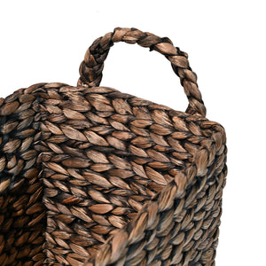 Clara Farmhouse Classic Handwoven Hyacinth Rectangle Storage Floor Baskets with Handles (Set of 3)
