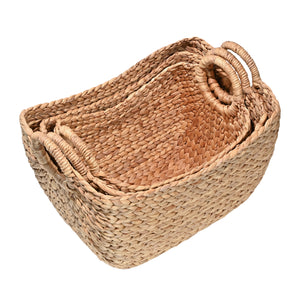 Nellie Farmhouse Classic Handwoven Hyacinth Storage Boat Baskets with Handles (Set of 3)
