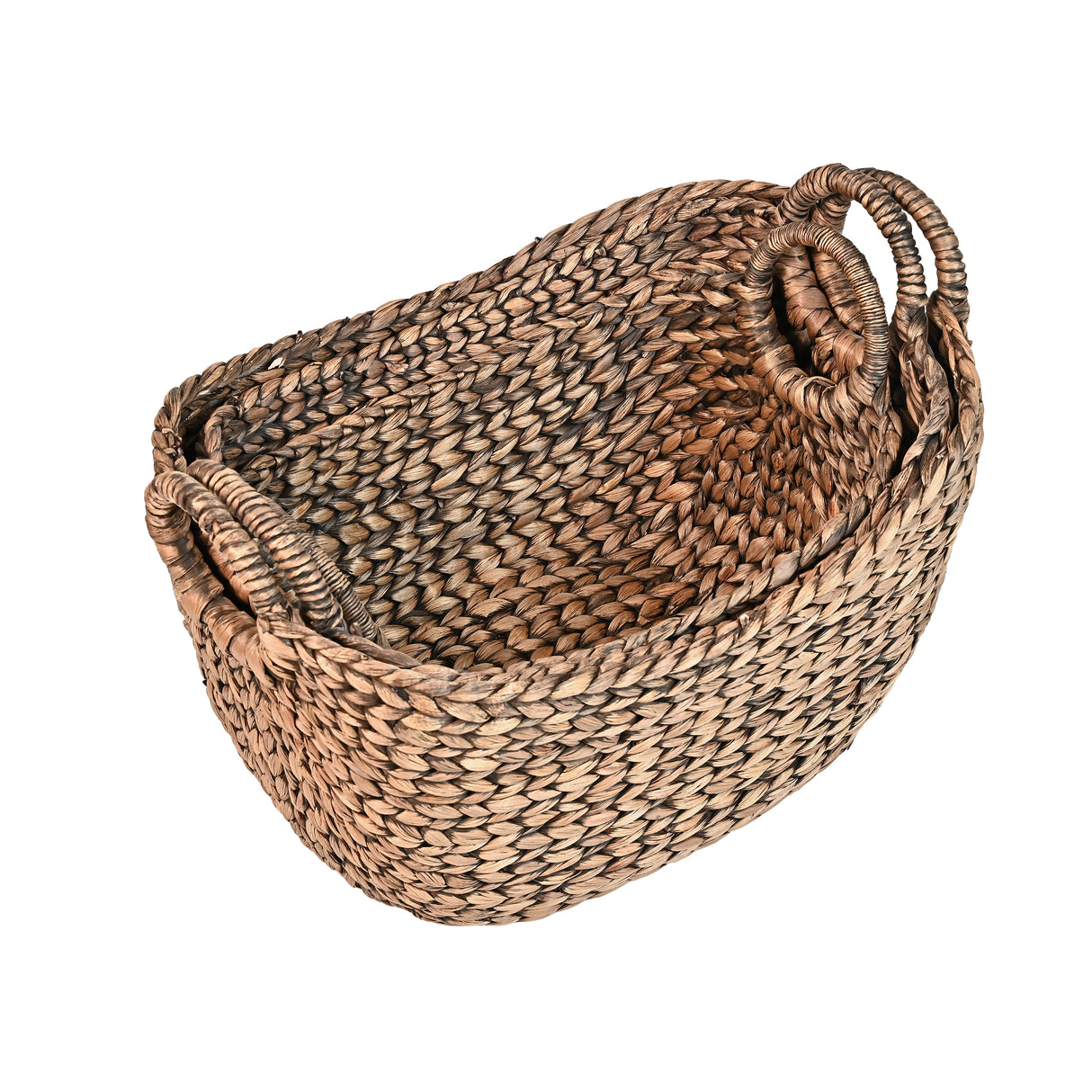 Nellie Farmhouse Classic Handwoven Hyacinth Storage Boat Baskets with Handles (Set of 3)